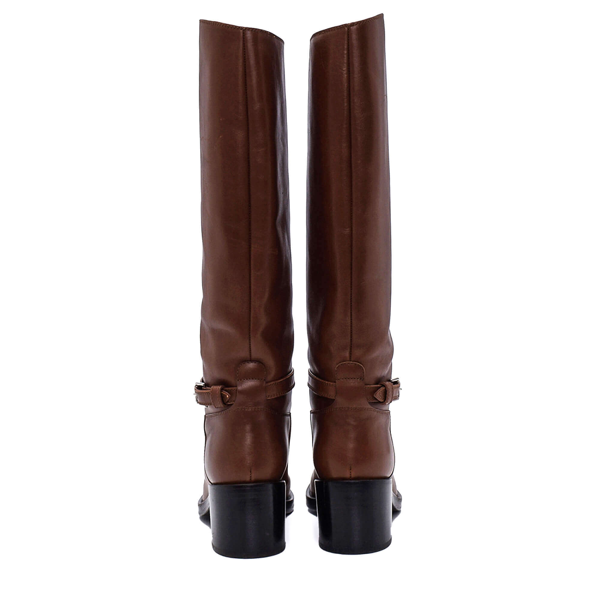 Gianvito Rossi - Brown Leather Buckle Detail Knee High Boots